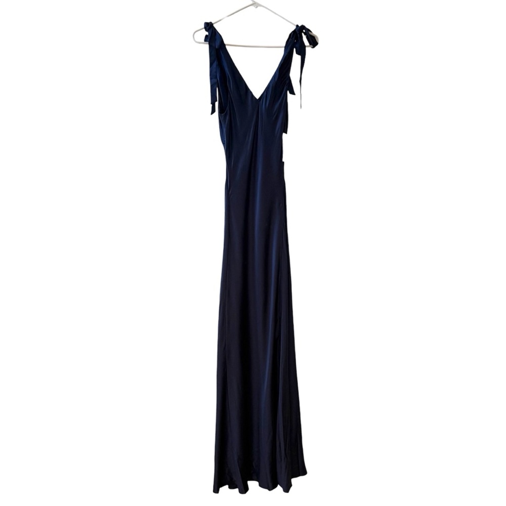 🆕 REFORMATION Pernille Silk Maxi Dress Navy Blue Sz L - Picture 4 of 7